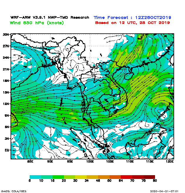 850 hPa level wind analysis